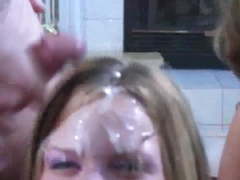Teen covered in cum