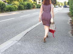 Walking down the road in sexy dress